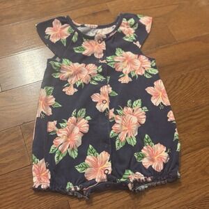 CARTERS BABY GIRLS BLUE W/ PINK FLOWERS ONE-PIECE ROMPER Size 12M Gift Vacation